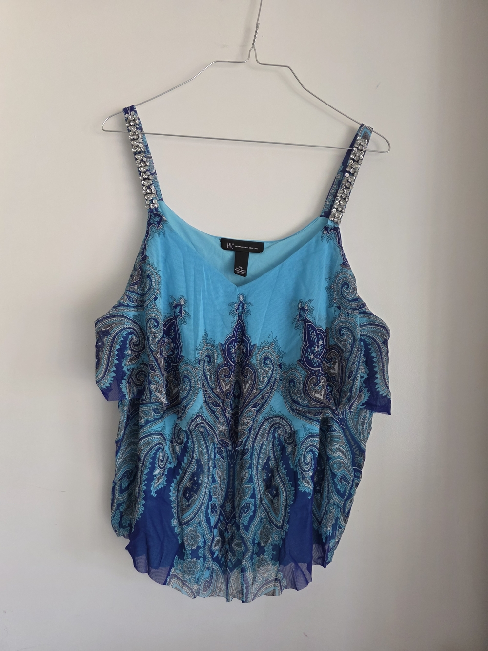 INC International Concepts Turquoise Paisley Jeweled-Strap Camisole